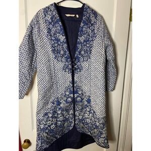 Soft Surroundings Quilted Open Front Boho Floral Print Kimono Jacket Cardigan L
